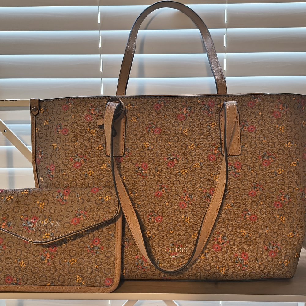 Guess Brown and Pink Tote Bag with Structured Design